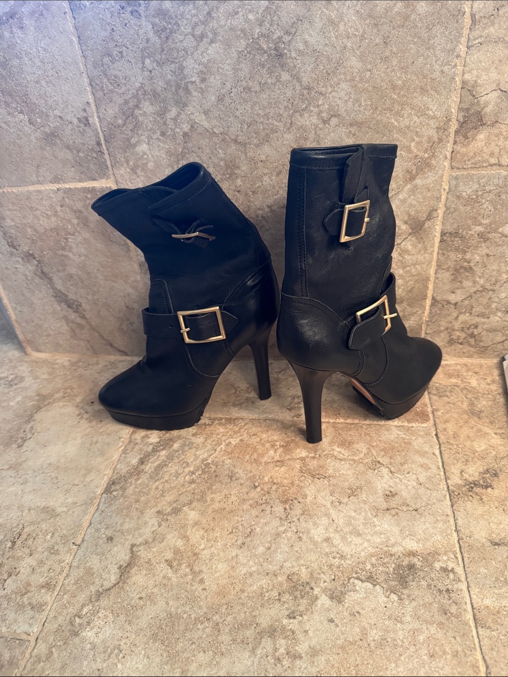 Women's Jimmy Choo Dylan moto Black stiletto Buckle Ankle Boots size 38